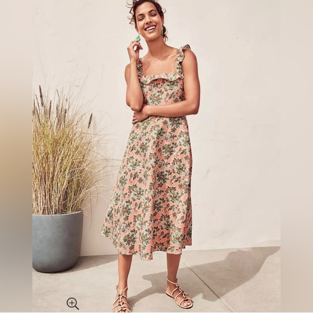 Ann Taylor Ruffle Linen Blend Floral Print Midi Dress